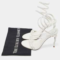 Pre Owned Rene Caovilla Pearl White Crystal Embellished Leather Cleo Sandals Size 37