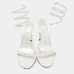 Pre Owned Rene Caovilla Pearl White Crystal Embellished Leather Cleo Sandals Size 37