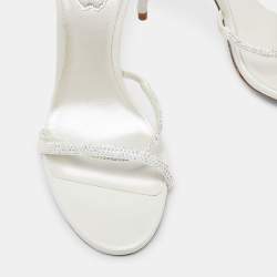 Pre Owned Rene Caovilla Pearl White Crystal Embellished Leather Cleo Sandals Size 37