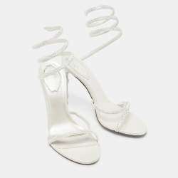 Pre Owned Rene Caovilla Pearl White Crystal Embellished Leather Cleo Sandals Size 37