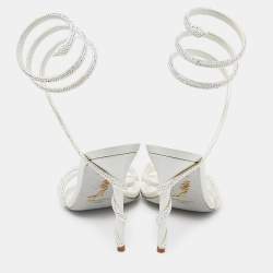 Pre Owned Rene Caovilla Pearl White Crystal Embellished Leather Cleo Sandals Size 37