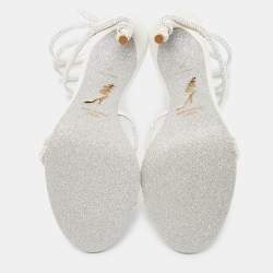 Pre Owned Rene Caovilla Pearl White Crystal Embellished Leather Cleo Sandals Size 37