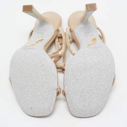 مملوكة مسبقًا René Caovilla Beige Satin Caterina Crystal Embellished Bow Sandals Size 36.5
