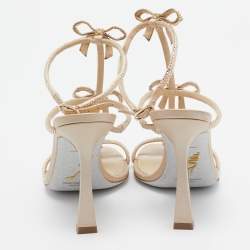 مملوكة مسبقًا René Caovilla Beige Satin Caterina Crystal Embellished Bow Sandals Size 36.5