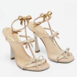 مملوكة مسبقًا René Caovilla Beige Satin Caterina Crystal Embellished Bow Sandals Size 36.5