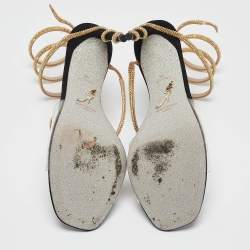 Pre Owned René Caovilla Black PVC and Suede Crystal 105mm Snake Wrap Sandals Size 39