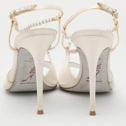 René Caovilla White Satin Embellished Slingback Sandals Size 40