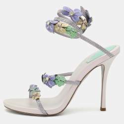 René Caovilla Multicolor Embellished Satin Ankle Cuff Sandals Size 40