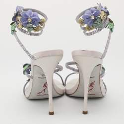 René Caovilla Multicolor Embellished Satin Ankle Cuff Sandals Size 40