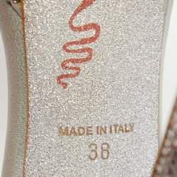 René Caovilla Grey Crystal Embellished Satin Platform Ankle Strap Sandals Size 38