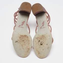 مملوكة مسبقًا René Caovilla Pink Crystal Embellished Satin Cleo Sandals Size 37.5