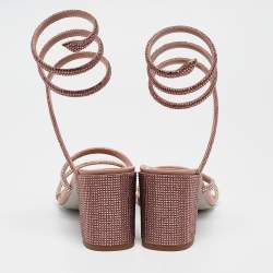 مملوكة مسبقًا René Caovilla Pink Crystal Embellished Satin Cleo Sandals Size 37.5