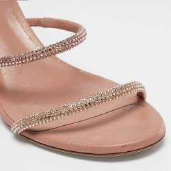 مملوكة مسبقًا René Caovilla Pink Crystal Embellished Satin Cleo Sandals Size 37.5