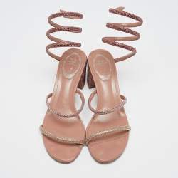 مملوكة مسبقًا René Caovilla Pink Crystal Embellished Satin Cleo Sandals Size 37.5