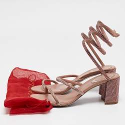 مملوكة مسبقًا René Caovilla Pink Crystal Embellished Satin Cleo Sandals Size 37.5