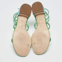 René Caovilla Green Satin Ankle Strap Sandals Size 36.5