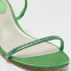 René Caovilla Green Satin Ankle Strap Sandals Size 36.5