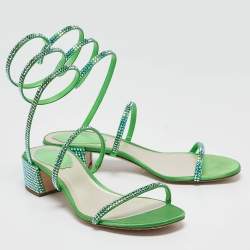 René Caovilla Green Satin Ankle Strap Sandals Size 36.5