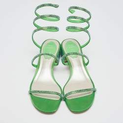 René Caovilla Green Satin Ankle Strap Sandals Size 36.5