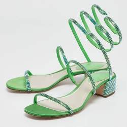 René Caovilla Green Satin Ankle Strap Sandals Size 36.5