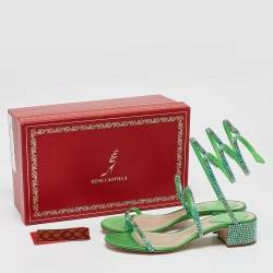 René Caovilla Green Satin Ankle Strap Sandals Size 36.5