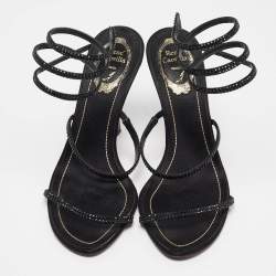 مملوكة مسبقًا صندل حزام الكاحل ستان أسود رينيه كوفيلا مقاس 39