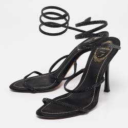 مملوكة مسبقًا صندل حزام الكاحل ستان أسود رينيه كوفيلا مقاس 39