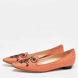 René Caovilla Orange Raffia Smoking Slippers Size 40