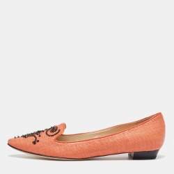René Caovilla Orange Raffia Smoking Slippers Size 40