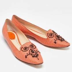René Caovilla Orange Raffia Smoking Slippers Size 40