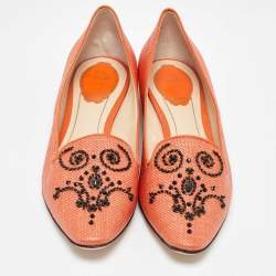 René Caovilla Orange Raffia Smoking Slippers Size 40