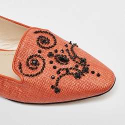 René Caovilla Orange Raffia Smoking Slippers Size 40
