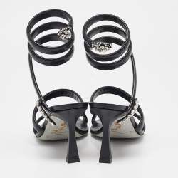 Pre Owned René Caovilla Black Textured Leather Crystal Embellished Cleo Sandals Size 38
