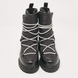 Pre Owned René Caovilla Black Leather and Nylon Ankle Length Boots Size 41