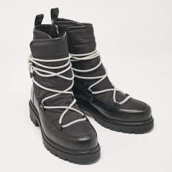 Pre Owned René Caovilla Black Leather and Nylon Ankle Length Boots Size 41