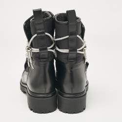 Pre Owned René Caovilla Black Leather and Nylon Ankle Length Boots Size 41