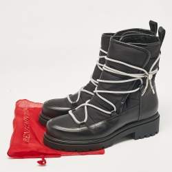 Pre Owned René Caovilla Black Leather and Nylon Ankle Length Boots Size 41
