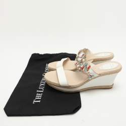 René Caovilla White Leather Embellished Slide Sandals Size 39