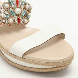 René Caovilla White Leather Embellished Slide Sandals Size 39