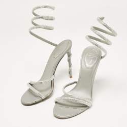 مملوكة مسبقًا René Caovilla Silver Leather Cleo Ankle Strap Sandals Size 38