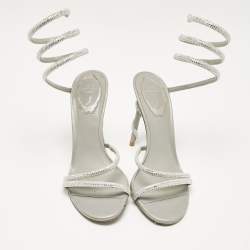 مملوكة مسبقًا René Caovilla Silver Leather Cleo Ankle Strap Sandals Size 38