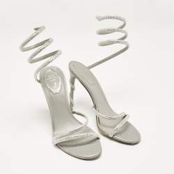 مملوكة مسبقًا René Caovilla Silver Leather Cleo Ankle Strap Sandals Size 38