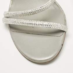 مملوكة مسبقًا René Caovilla Silver Leather Cleo Ankle Strap Sandals Size 38