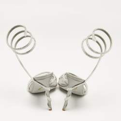 مملوكة مسبقًا René Caovilla Silver Leather Cleo Ankle Strap Sandals Size 38