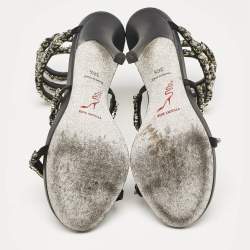 Pre Owned René Caovilla Black Satin Crystal Embellished Cleo Sandals Size 38.5