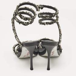 Pre Owned René Caovilla Black Satin Crystal Embellished Cleo Sandals Size 38.5
