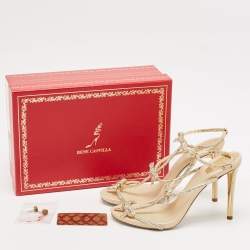 Pre Owned René Caovilla Beige Leather and Crystal Caterina Sandals Size 40