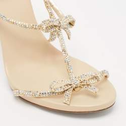 Pre Owned René Caovilla Beige Leather and Crystal Caterina Sandals Size 40