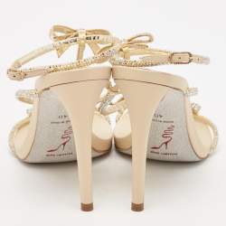 Pre Owned René Caovilla Beige Leather and Crystal Caterina Sandals Size 40