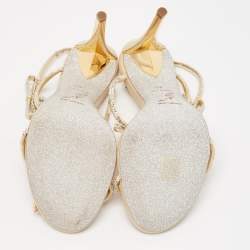 Pre Owned René Caovilla Beige Leather and Crystal Caterina Sandals Size 40